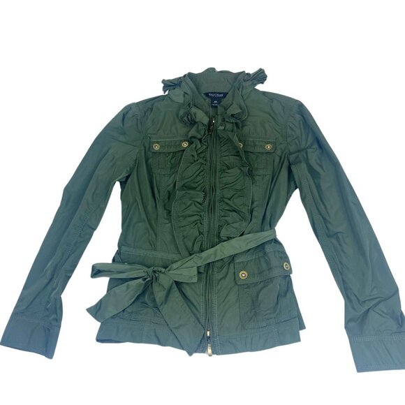 White House Black Market Army Green Ruffle Jacket Fall XS - Picture 1 of 10